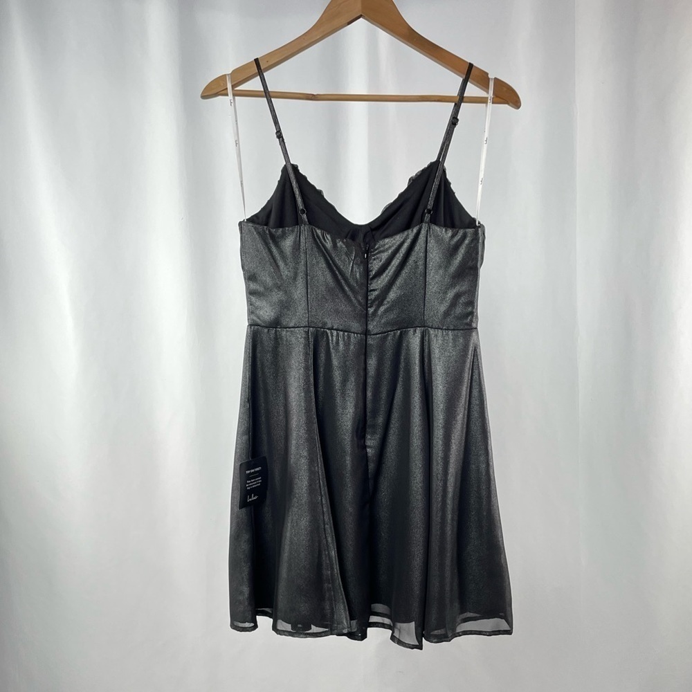 NWT Lulus Catch a Glint Metallic Bustier Mini Skater Dress in Black Size Medium - Picture 7 of 8